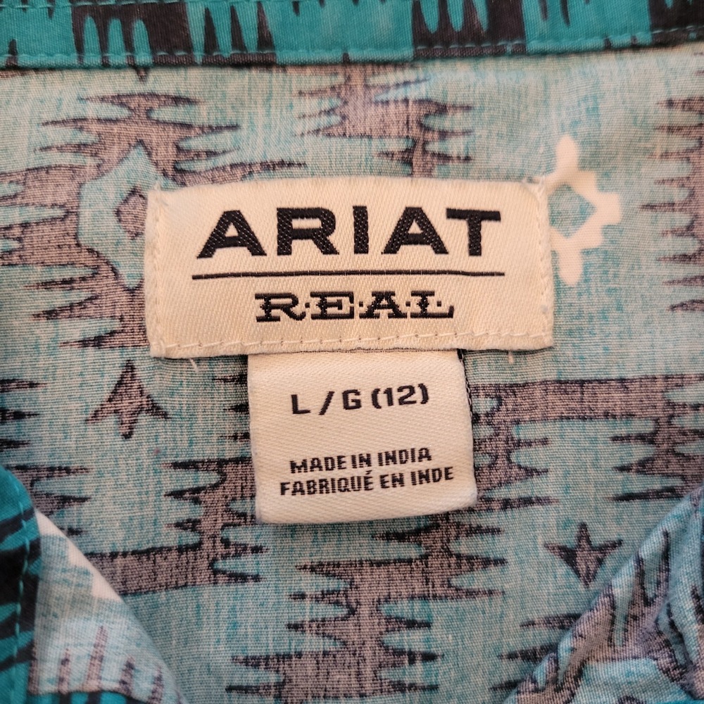 Ariat‎ Girls Real Mesa Snap LS Shirt Turquoise Southwestern L 12 Rodeo Cowgirl - Picture 3 of 11